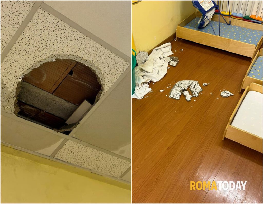 Roma, crolla pannello dal tetto dell'asilo nido comunale. I genitori: "Lì dormono i nostri figli"