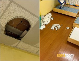 Roma, crolla pannello dal tetto dell'asilo nido comunale. I genitori: "Lì dormono i nostri figli"