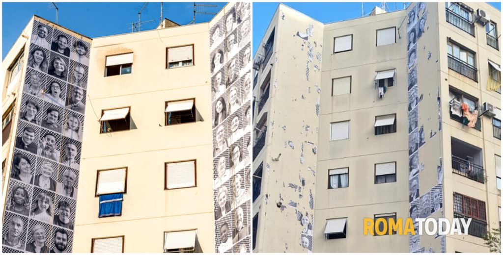 Il murale dei 150 volti di Tor Bella Monaca è stato strappato ma nessuno ha visto niente