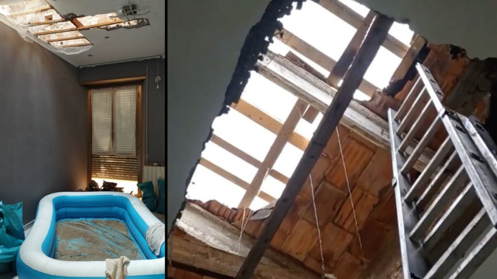 Pioggia in casa, un buco di due metri sul tetto. Ecco come si vive nei condomini misti del Comune