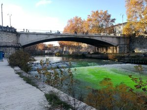 Il Tevere diventa verde. Nuovo blitz ambientalista a Roma