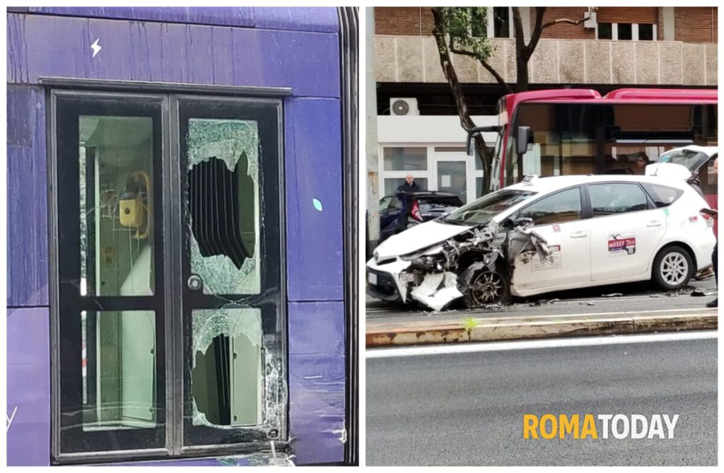 Incidente a Trastevere, taxi si scontra con tram: linea in tilt. Le immagini