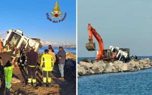 Un camion si è ribaltato sulla scogliera a Ostia
