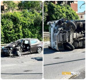 Incidente sulla Casilina: carambola tra due auto e un furgone, due feriti