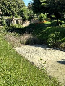 Villa Pamphilj: il canale della fontana del Giglio è rimasto a secco