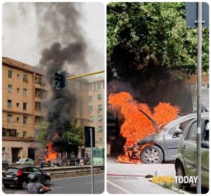 Incendio a Roma: auto in fiamme davanti all'officina. Chiusa via Prenestina