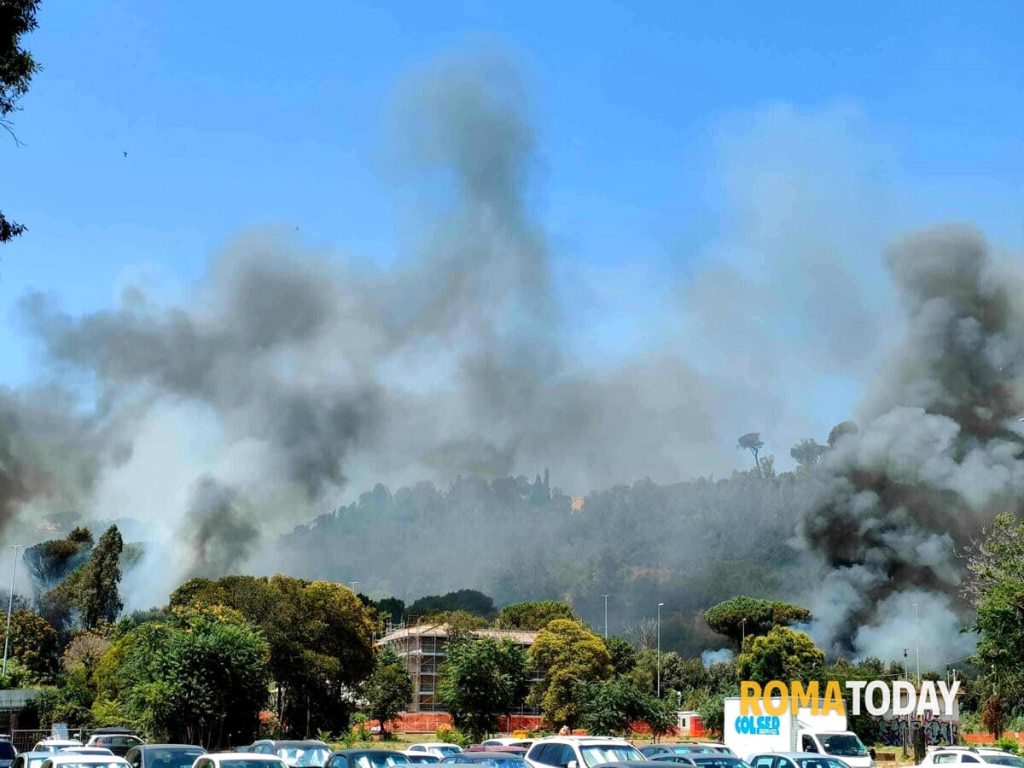 Incendi a Roma, alta colonna di fumo vicino alla città giudiziaria. Fiamme anche nel quadrante sud