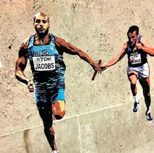 "Il sorpasso": Jacobs e Mennea ritratti nell'ultimo murale di Harry Greb