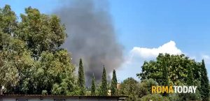Incendio a Roma est: bruciano rifiuti e sterpagli, fiamme minacciano stalle e baracche