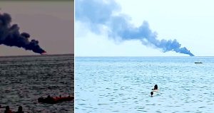 Ostia, incendio in mare: yacht a fuoco al largo. Allarme tra i bagnanti