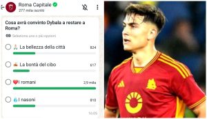 "Perché Dybala è rimasto alla Roma?": il sondaggio del Comune su WhatsApp fa scoppiare la polemica