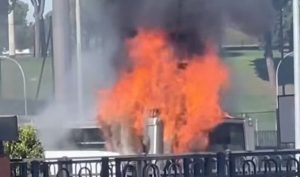 Incendio in strada all'Eur: bus della Roma Tpl in fiamme