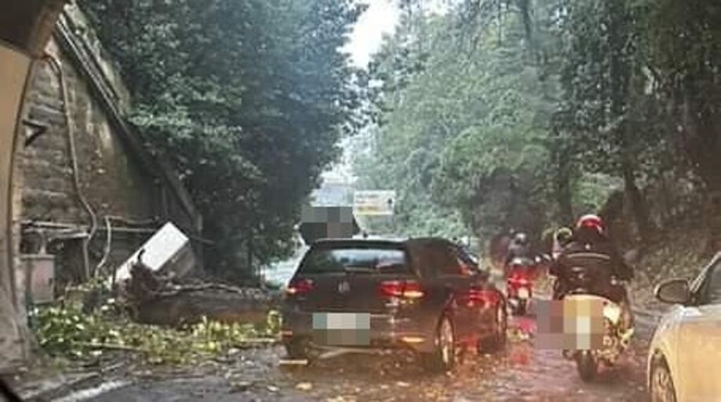 Maltempo a Roma, albero crolla su auto all'uscita della Galleria. Traffico in tilt