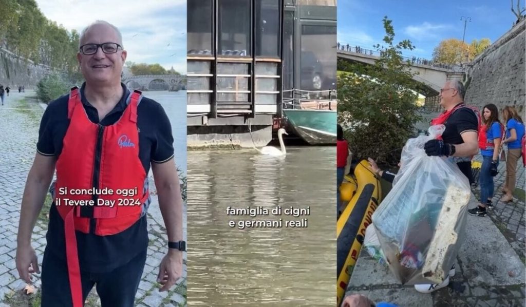 Gualtieri in gommone per pulire il Tevere: "Tutte le competenze passino al Comune di Roma"