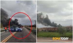 Incendio a Roma, autobus distrutto dalle fiamme a Tor Vergata
