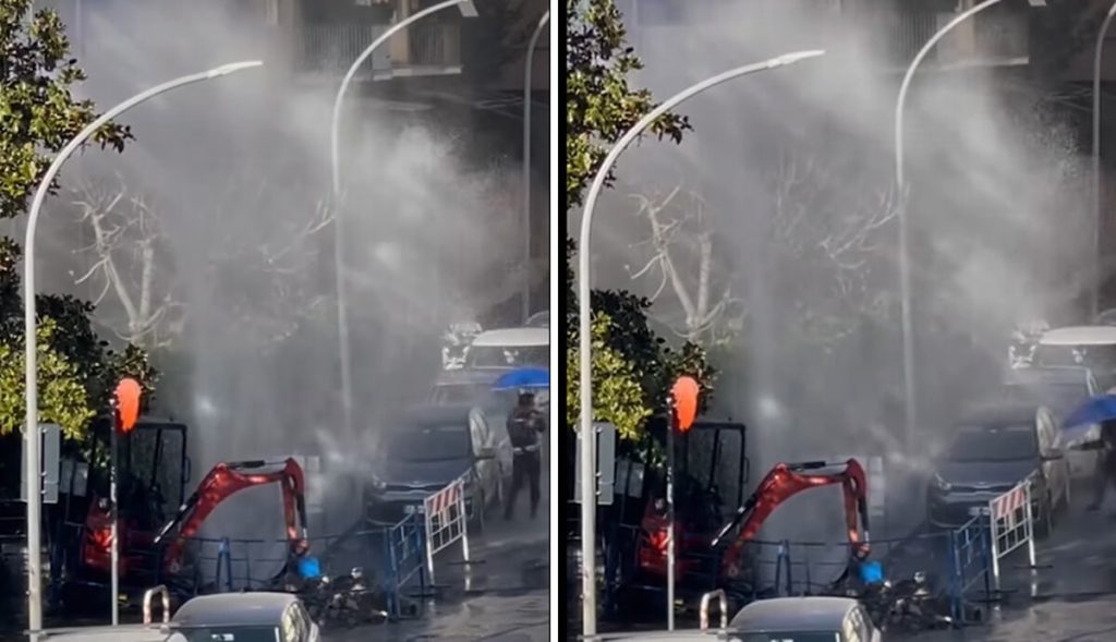Geyser alto 10 metri a Roma nord. Tutta colpa di una tubatura rotta