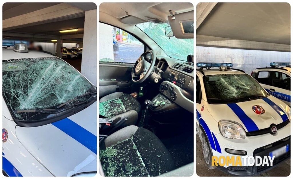 Armato di piccone entra nel parcheggio del municipio e sfascia 5 pattuglie della polizia locale