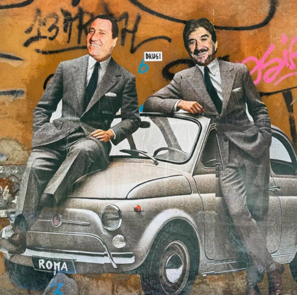 Alberto Sordi e Gigi Proietti custodi della romanità in un murale a Trastevere