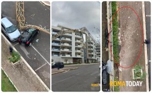 Tragedia sfiorata a Roma: gru crolla da un palazzo e distrugge auto in sosta