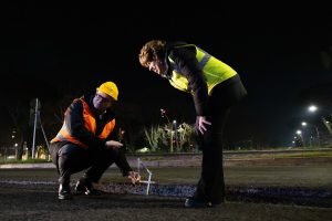 Notte sul cantiere della Colombo per Gualtieri e Segnalini. Occhi e telecamere su asfalto e pini