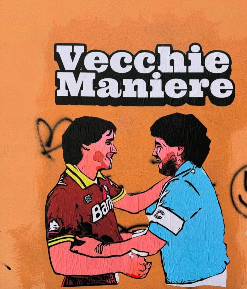 “Vecchie maniere”: in vista di Roma Napoli arriva il murale che celebra il “derby del sole”
